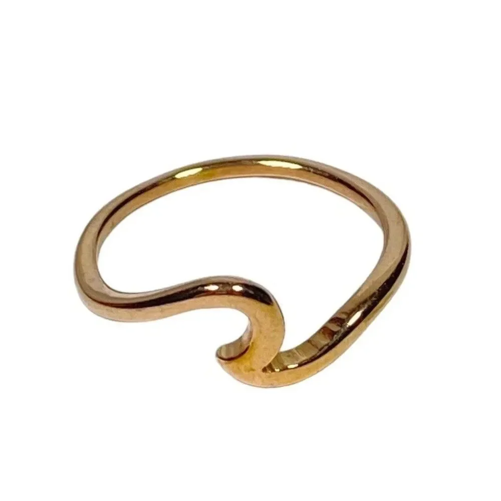 Rose Gold Tone Ring Size 7.5 Wave Shape Curved Asymmetrical Band Surfer Coastal